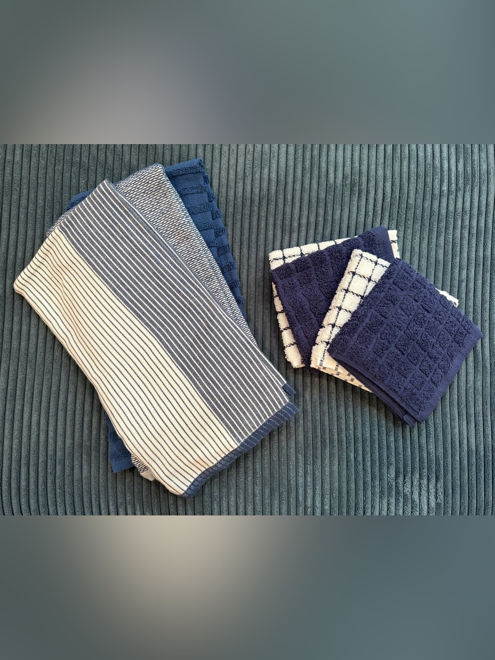 Navy Blue & White Towel Set - 3 Hand Towels & 4 Wash Cloths NWOT